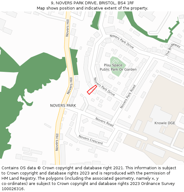 9, NOVERS PARK DRIVE, BRISTOL, BS4 1RF: Location map and indicative extent of plot