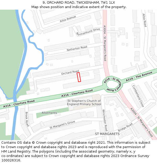 9, ORCHARD ROAD, TWICKENHAM, TW1 1LX: Location map and indicative extent of plot