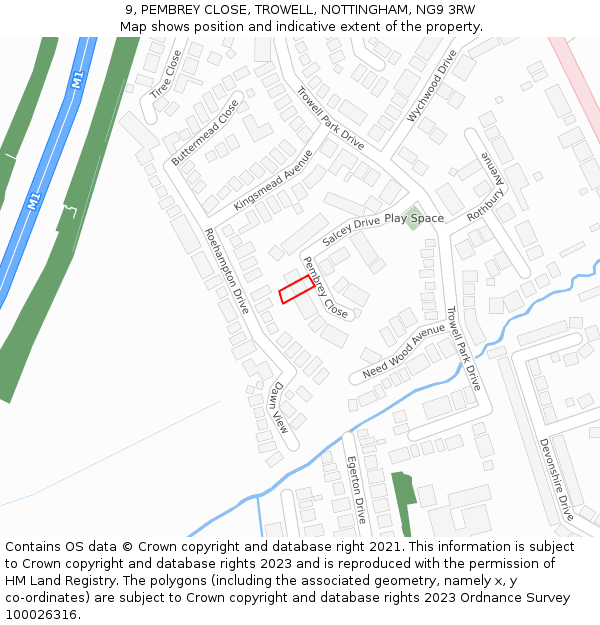9, PEMBREY CLOSE, TROWELL, NOTTINGHAM, NG9 3RW: Location map and indicative extent of plot