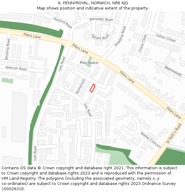 9, PENNYROYAL, NORWICH, NR6 6JQ: Location map and indicative extent of plot