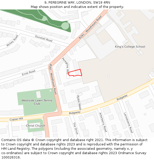 9, PEREGRINE WAY, LONDON, SW19 4RN: Location map and indicative extent of plot