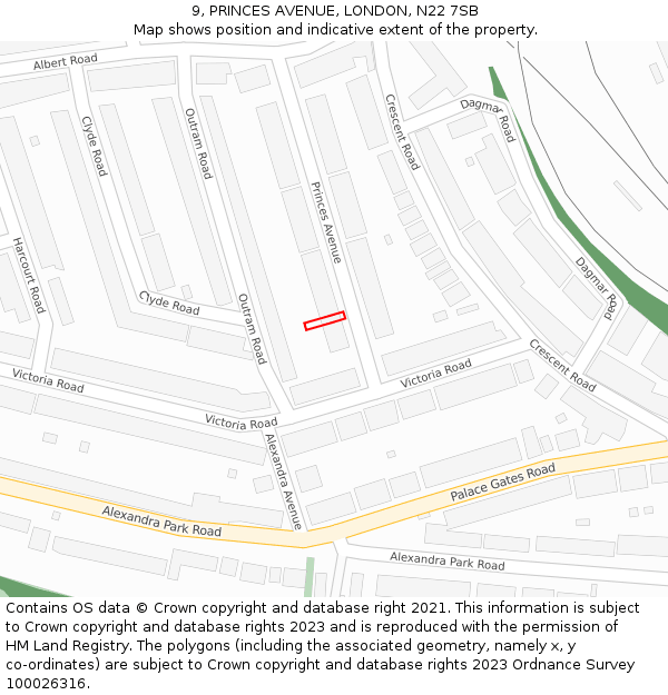 9, PRINCES AVENUE, LONDON, N22 7SB: Location map and indicative extent of plot
