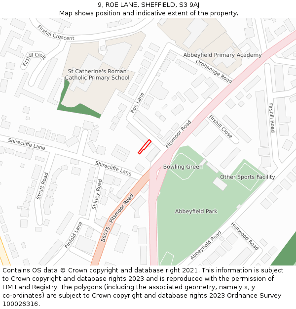 9, ROE LANE, SHEFFIELD, S3 9AJ: Location map and indicative extent of plot
