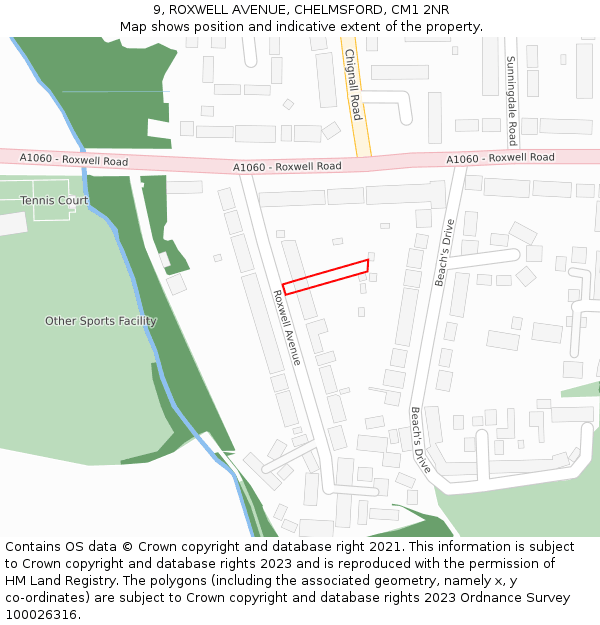 9, ROXWELL AVENUE, CHELMSFORD, CM1 2NR: Location map and indicative extent of plot