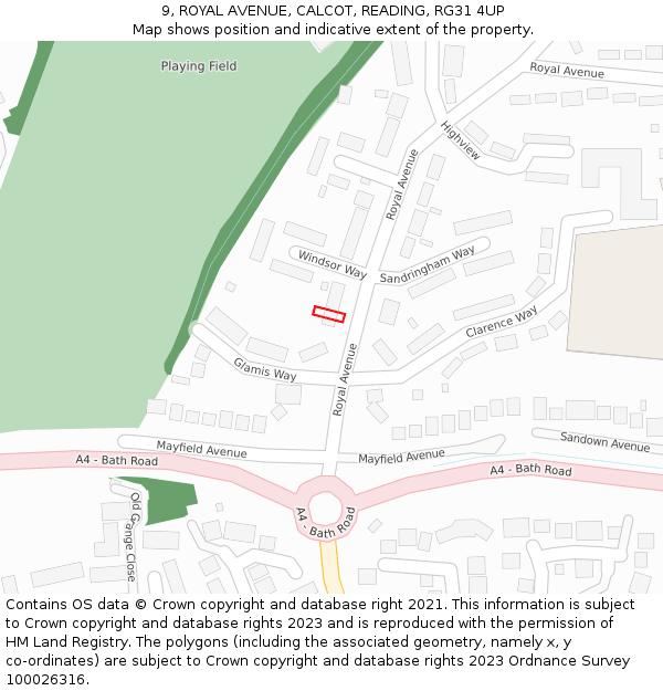 9, ROYAL AVENUE, CALCOT, READING, RG31 4UP: Location map and indicative extent of plot