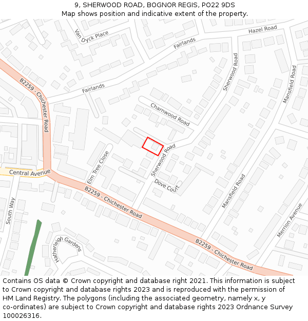 9, SHERWOOD ROAD, BOGNOR REGIS, PO22 9DS: Location map and indicative extent of plot
