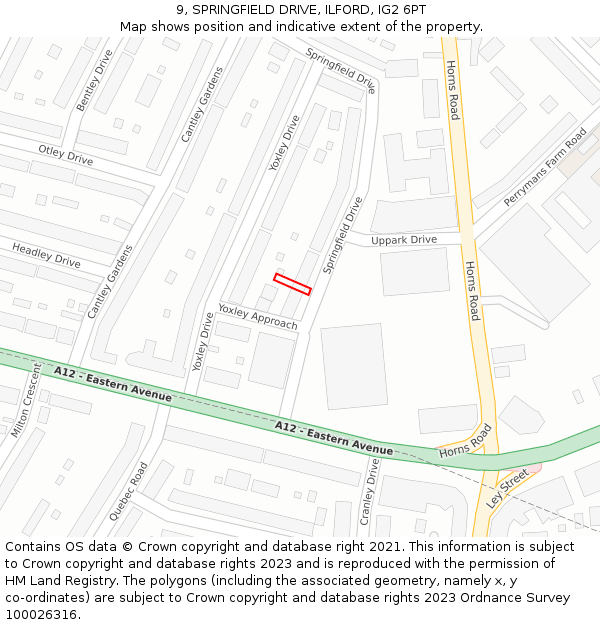 9, SPRINGFIELD DRIVE, ILFORD, IG2 6PT: Location map and indicative extent of plot
