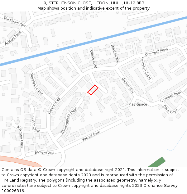 9, STEPHENSON CLOSE, HEDON, HULL, HU12 8RB: Location map and indicative extent of plot