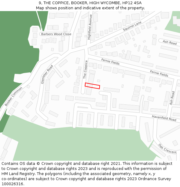 9, THE COPPICE, BOOKER, HIGH WYCOMBE, HP12 4SA: Location map and indicative extent of plot