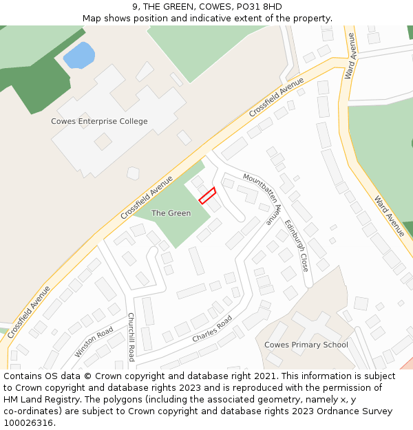 9, THE GREEN, COWES, PO31 8HD: Location map and indicative extent of plot