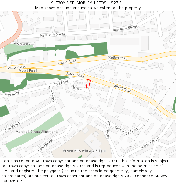 9, TROY RISE, MORLEY, LEEDS, LS27 8JH: Location map and indicative extent of plot