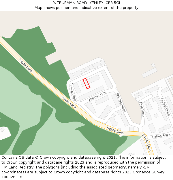 9, TRUEMAN ROAD, KENLEY, CR8 5GL: Location map and indicative extent of plot