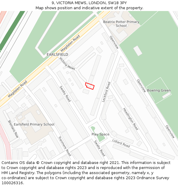 9, VICTORIA MEWS, LONDON, SW18 3PY: Location map and indicative extent of plot