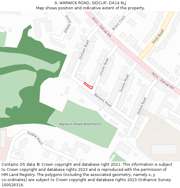 9, WARWICK ROAD, SIDCUP, DA14 6LJ: Location map and indicative extent of plot