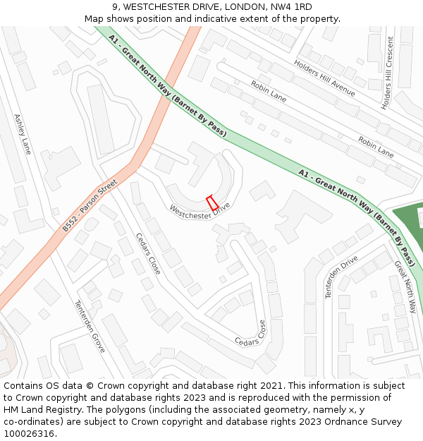 9, WESTCHESTER DRIVE, LONDON, NW4 1RD: Location map and indicative extent of plot