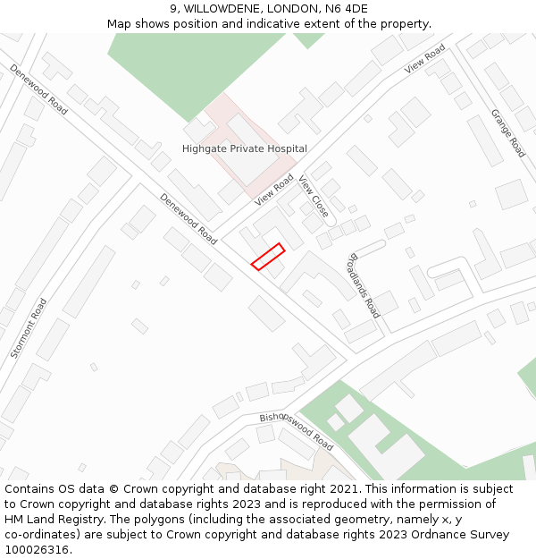 9, WILLOWDENE, LONDON, N6 4DE: Location map and indicative extent of plot
