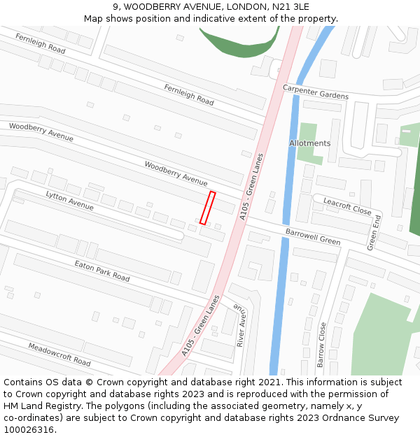 9, WOODBERRY AVENUE, LONDON, N21 3LE: Location map and indicative extent of plot