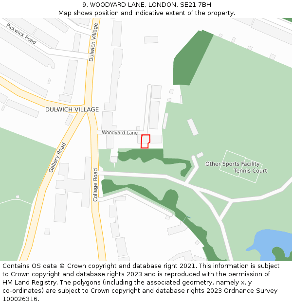 9, WOODYARD LANE, LONDON, SE21 7BH: Location map and indicative extent of plot