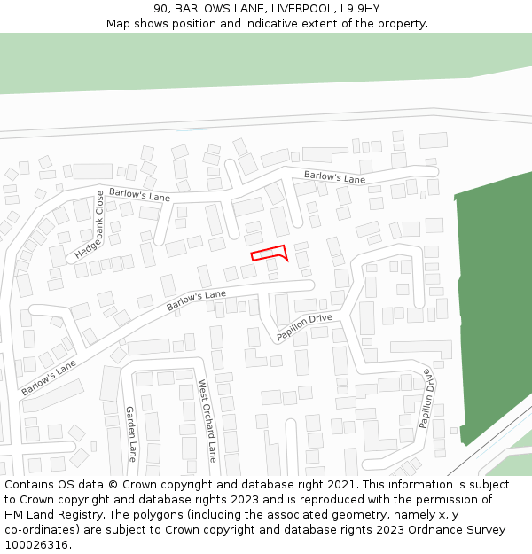 90, BARLOWS LANE, LIVERPOOL, L9 9HY: Location map and indicative extent of plot