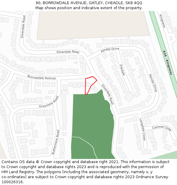 90, BORROWDALE AVENUE, GATLEY, CHEADLE, SK8 4QQ: Location map and indicative extent of plot