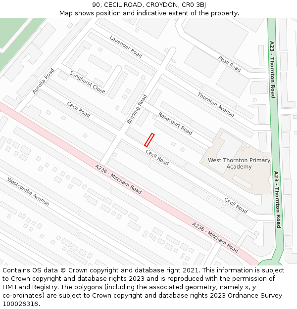 90, CECIL ROAD, CROYDON, CR0 3BJ: Location map and indicative extent of plot