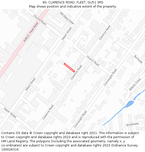 90, CLARENCE ROAD, FLEET, GU51 3RS: Location map and indicative extent of plot