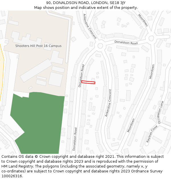90, DONALDSON ROAD, LONDON, SE18 3JY: Location map and indicative extent of plot