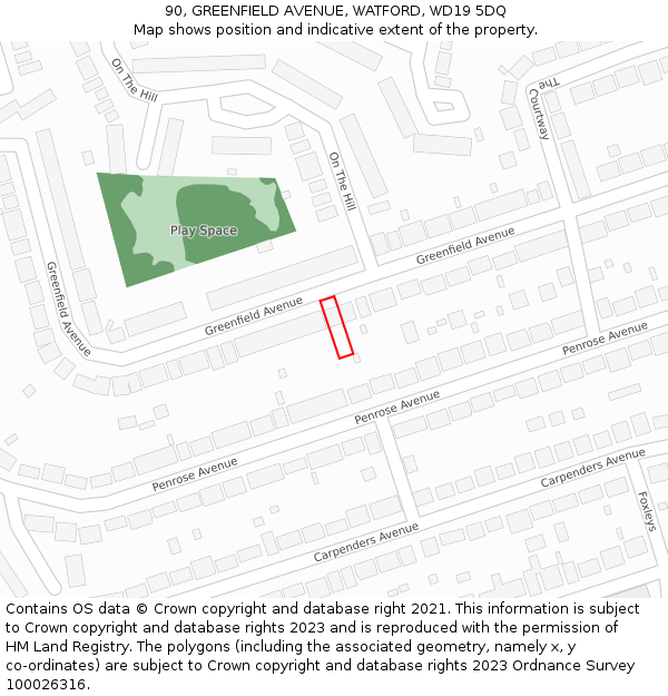 90, GREENFIELD AVENUE, WATFORD, WD19 5DQ: Location map and indicative extent of plot