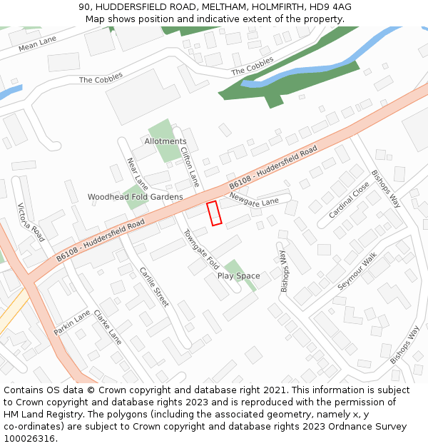 90, HUDDERSFIELD ROAD, MELTHAM, HOLMFIRTH, HD9 4AG: Location map and indicative extent of plot