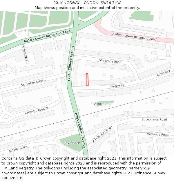 90, KINGSWAY, LONDON, SW14 7HW: Location map and indicative extent of plot