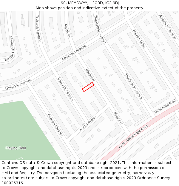 90, MEADWAY, ILFORD, IG3 9BJ: Location map and indicative extent of plot