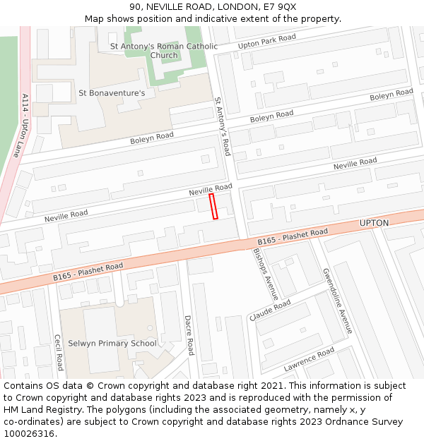 90, NEVILLE ROAD, LONDON, E7 9QX: Location map and indicative extent of plot