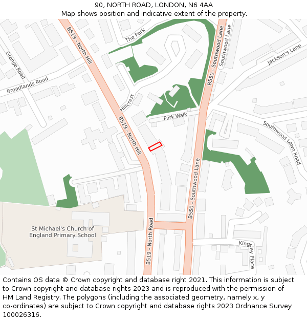 90, NORTH ROAD, LONDON, N6 4AA: Location map and indicative extent of plot