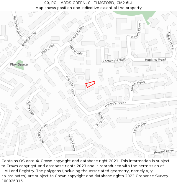 90, POLLARDS GREEN, CHELMSFORD, CM2 6UL: Location map and indicative extent of plot