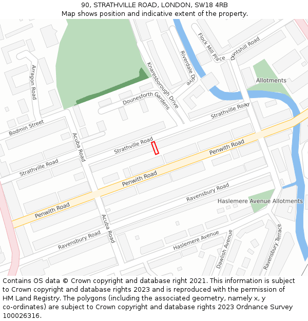 90, STRATHVILLE ROAD, LONDON, SW18 4RB: Location map and indicative extent of plot