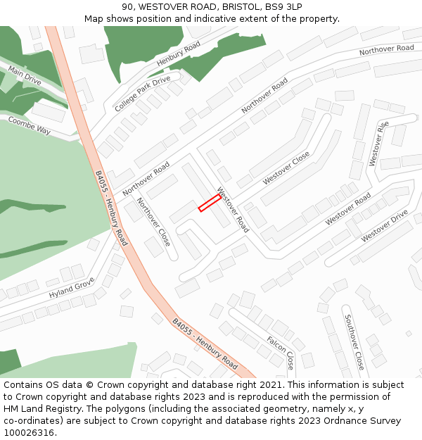 90, WESTOVER ROAD, BRISTOL, BS9 3LP: Location map and indicative extent of plot