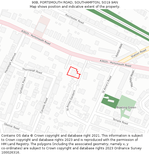 90B, PORTSMOUTH ROAD, SOUTHAMPTON, SO19 9AN: Location map and indicative extent of plot