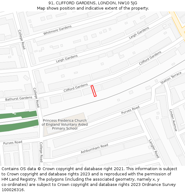 91, CLIFFORD GARDENS, LONDON, NW10 5JG: Location map and indicative extent of plot