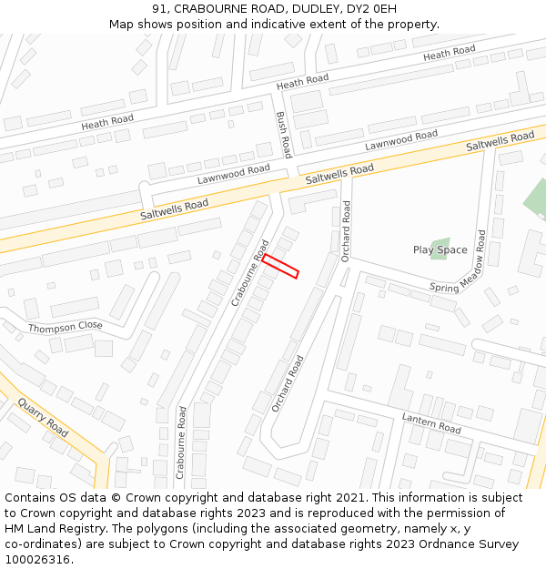 91, CRABOURNE ROAD, DUDLEY, DY2 0EH: Location map and indicative extent of plot