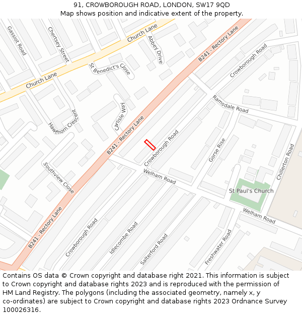 91, CROWBOROUGH ROAD, LONDON, SW17 9QD: Location map and indicative extent of plot