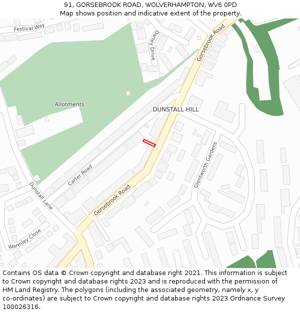 91, GORSEBROOK ROAD, WOLVERHAMPTON, WV6 0PD: Location map and indicative extent of plot