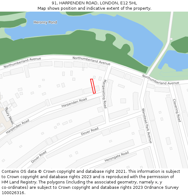 91, HARPENDEN ROAD, LONDON, E12 5HL: Location map and indicative extent of plot