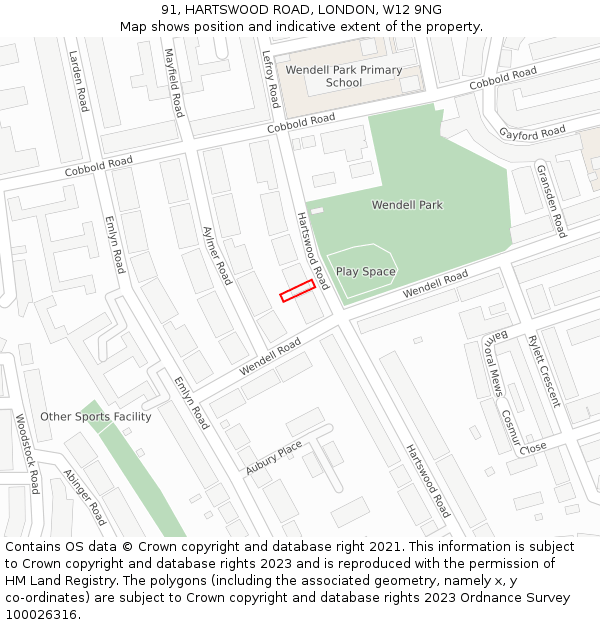 91, HARTSWOOD ROAD, LONDON, W12 9NG: Location map and indicative extent of plot
