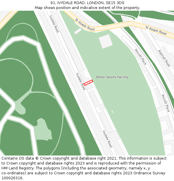91, IVYDALE ROAD, LONDON, SE15 3DS: Location map and indicative extent of plot