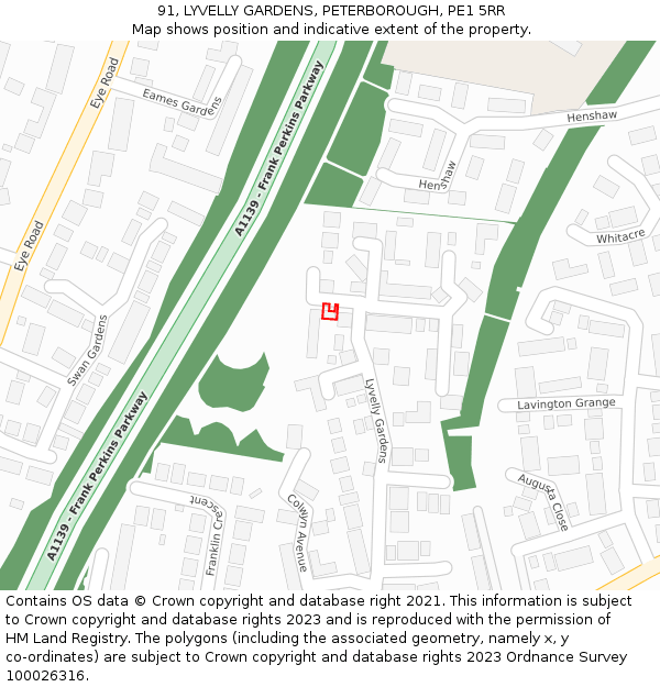 91, LYVELLY GARDENS, PETERBOROUGH, PE1 5RR: Location map and indicative extent of plot