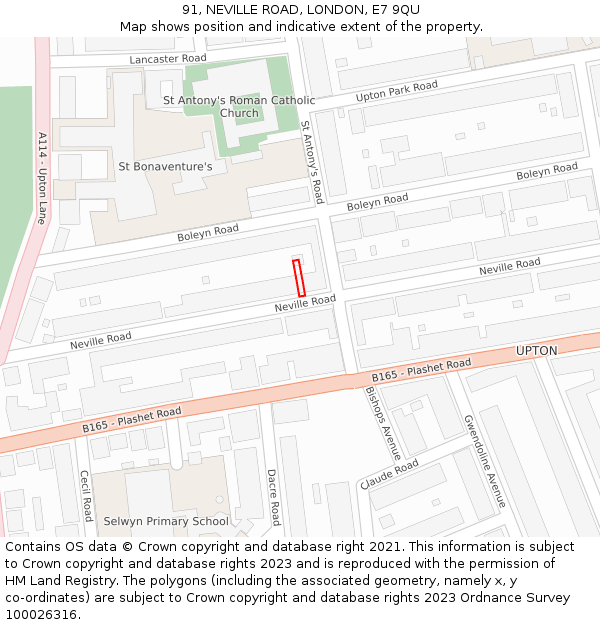 91, NEVILLE ROAD, LONDON, E7 9QU: Location map and indicative extent of plot