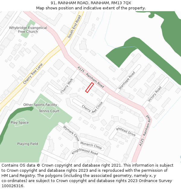 91, RAINHAM ROAD, RAINHAM, RM13 7QX: Location map and indicative extent of plot