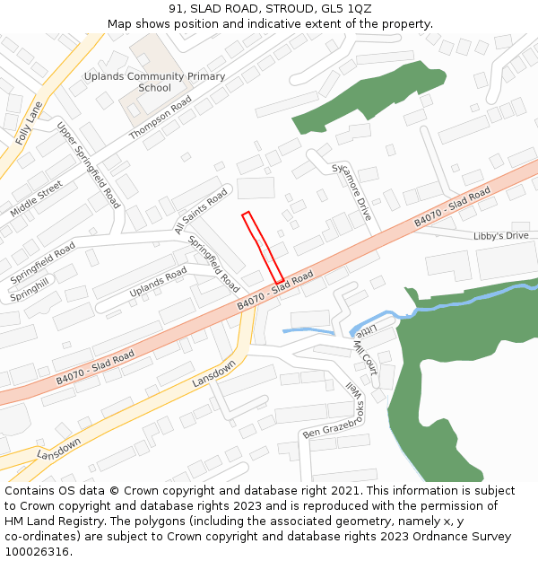 91, SLAD ROAD, STROUD, GL5 1QZ: Location map and indicative extent of plot