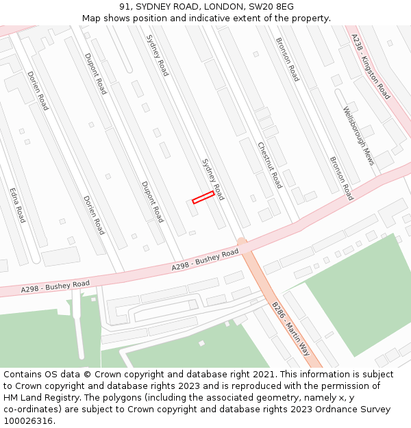 91, SYDNEY ROAD, LONDON, SW20 8EG: Location map and indicative extent of plot