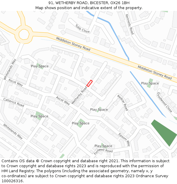 91, WETHERBY ROAD, BICESTER, OX26 1BH: Location map and indicative extent of plot